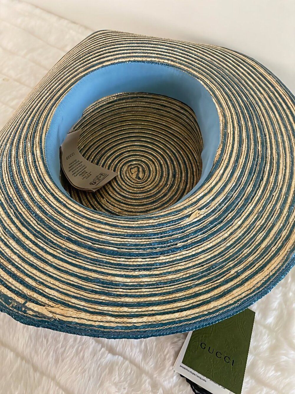 GUCCI Alvy Striped Beige and Light Blue Raffia Straw Hat - PRICE FIRM - Picture 12 of 16